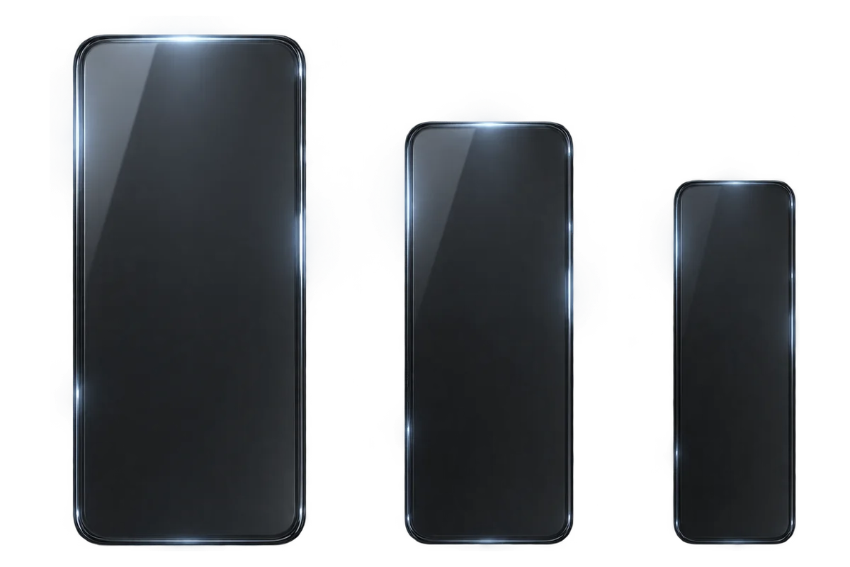 Three smoked glass panels, the first much larger and brighter than the two behind it