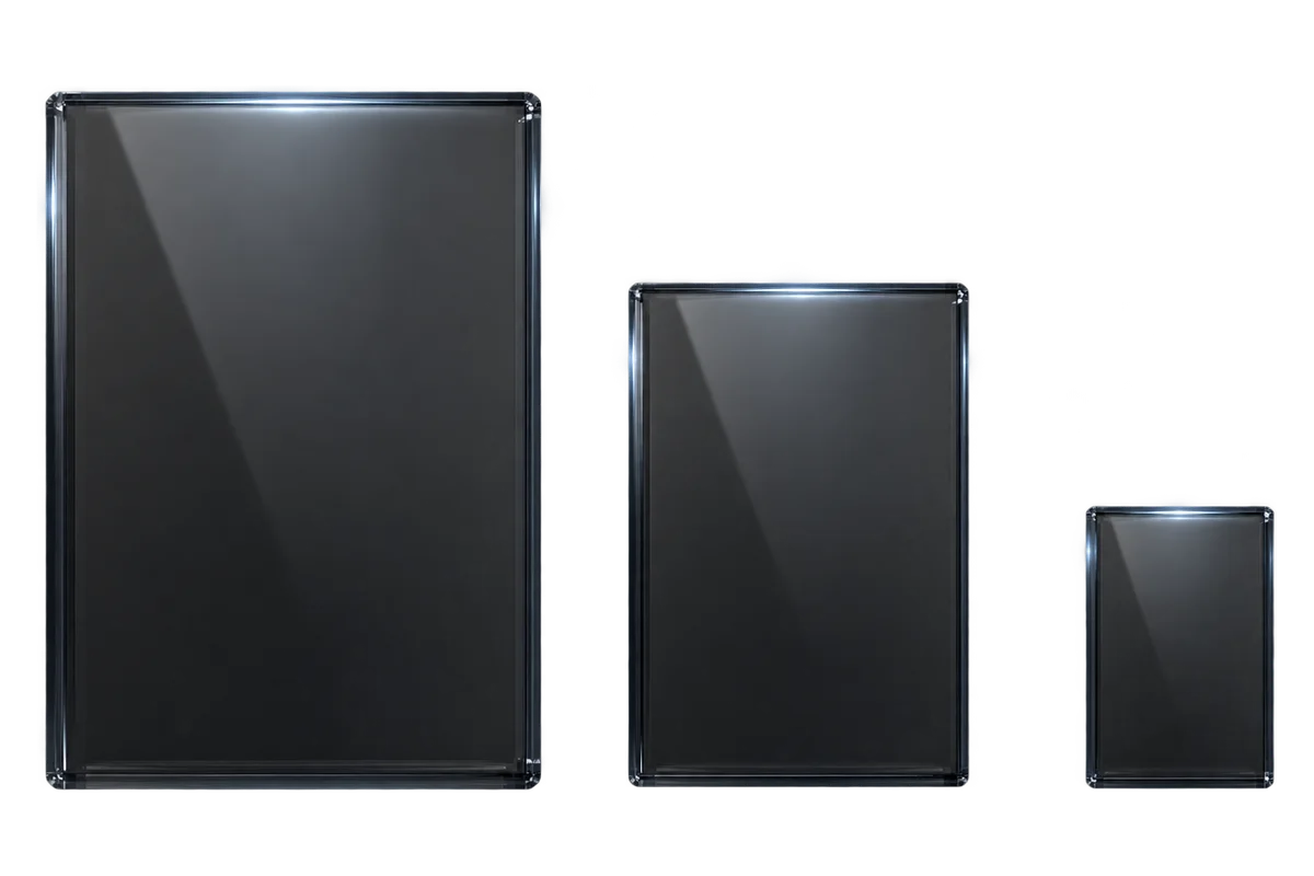 Smoked glass panels at three different sizes lit from a single source